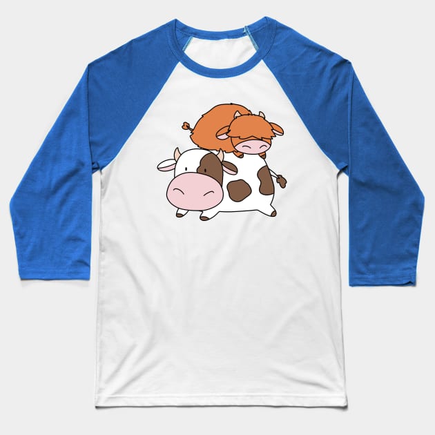 Highland Cow and Little Spotted Cow Baseball T-Shirt by saradaboru